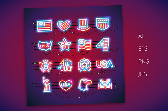Fourth of July Neon Signs in Neon Icons - product preview 2
