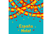 Celebration background with garlands waving Spanish flags
