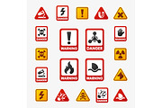Prohibition signs set industry production vector yellow red warning danger symbol forbidden safety information and protection no allowed caution information.