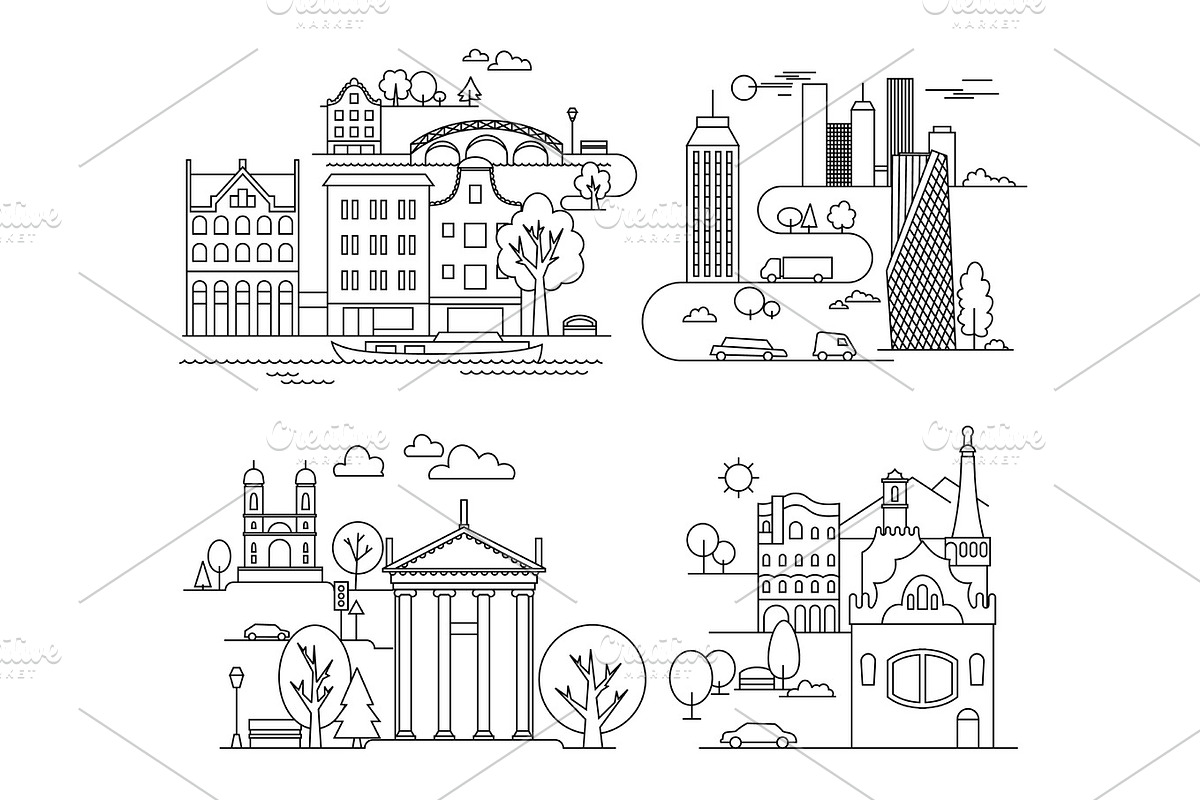 City design elements. Linear style. Vector illustration in Illustrations - product preview 8