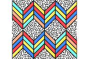 Bright seamless pattern in 80s style with abstract multicolored arrows and memphis print