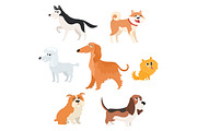 Cute dog characters of various breeds, big and small