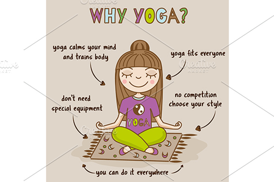 Yoga benefits hand drawn infographic in Illustrations - product preview 8