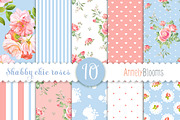 Watercolor roses patterns in blue