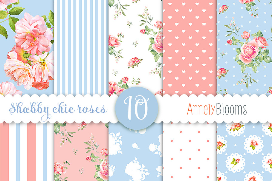 Watercolor roses patterns in blue in Patterns - product preview 8