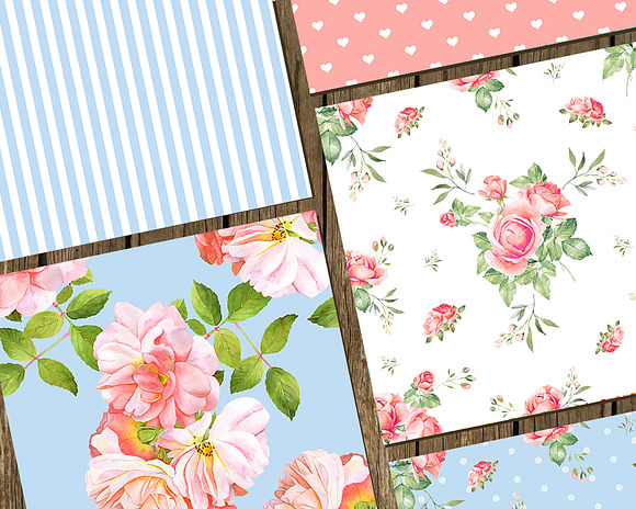 Watercolor roses patterns in blue in Patterns - product preview 1