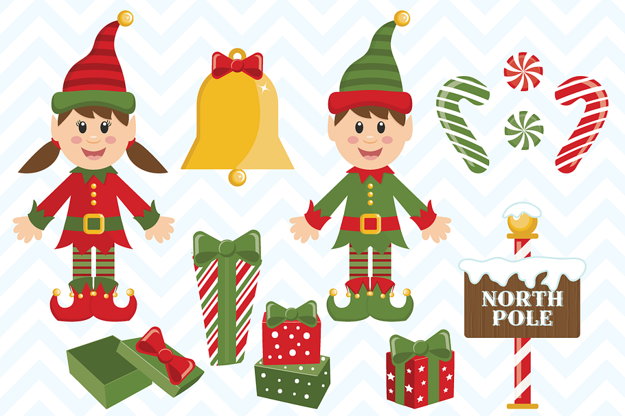 Vector Christmas Elves and Elements