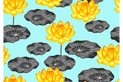 Natural seamless pattern with lotus flowers and leaves