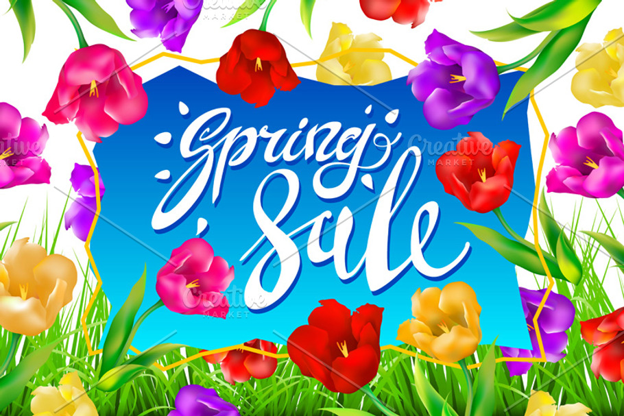 Spring Sale Banner colotful tulips in Graphics - product preview 8