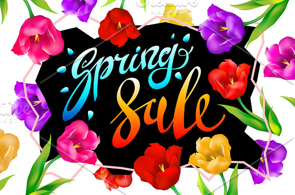 Spring Sale Banner colotful tulips in Graphics - product preview 1