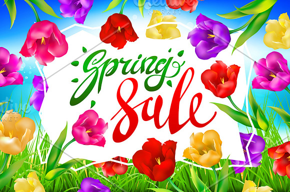 Spring Sale Banner colotful tulips in Graphics - product preview 2