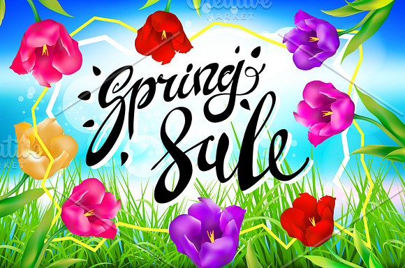 Spring Sale Banner colotful tulips in Graphics - product preview 3
