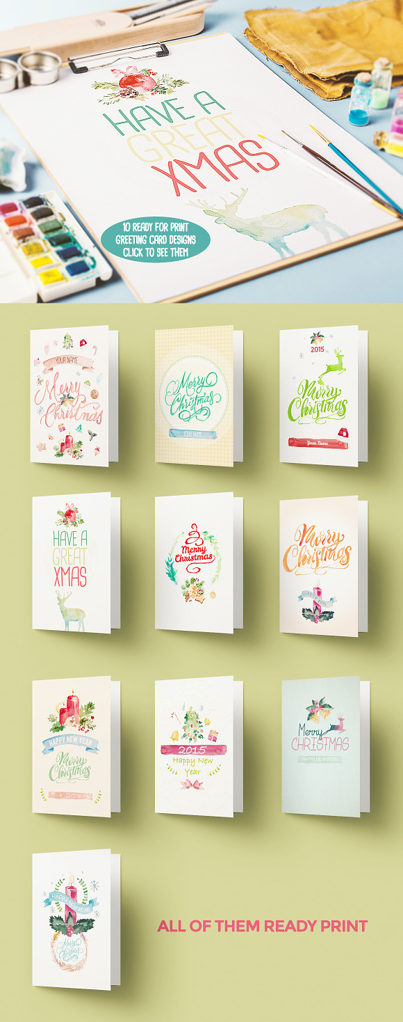 Watercolor Christmas Print & Doodles in Objects - product preview 3