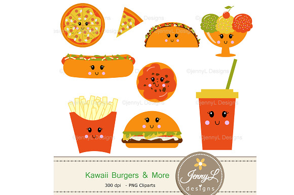 Kawaii Burgers Digital Papers in Patterns - product preview 1