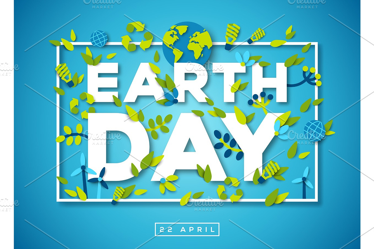 Earth day typography design on blue background in Illustrations - product preview 8