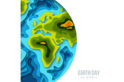 Earth planet, 3d paper cut banner