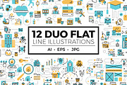 12 Duo Flat Line Illustrations