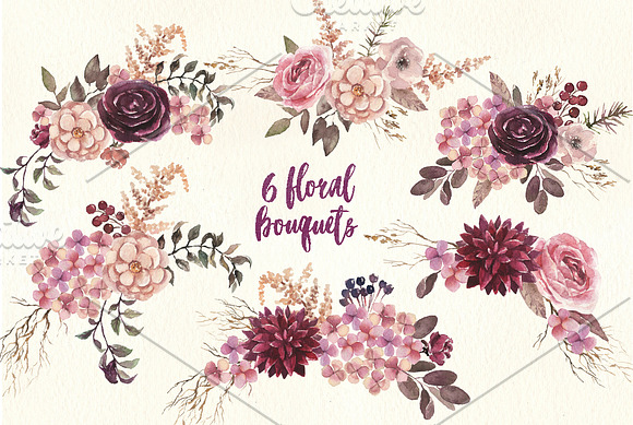 70%OFF Burgundy & Cream Floral Pack in Illustrations - product preview 1