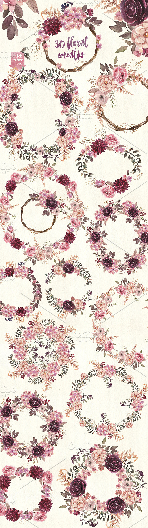 70%OFF Burgundy & Cream Floral Pack in Illustrations - product preview 2