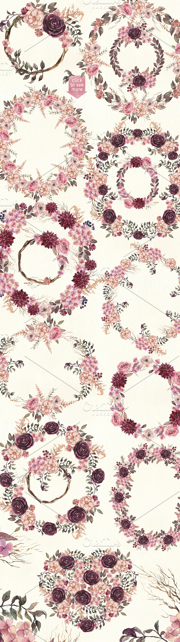 70%OFF Burgundy & Cream Floral Pack in Illustrations - product preview 3