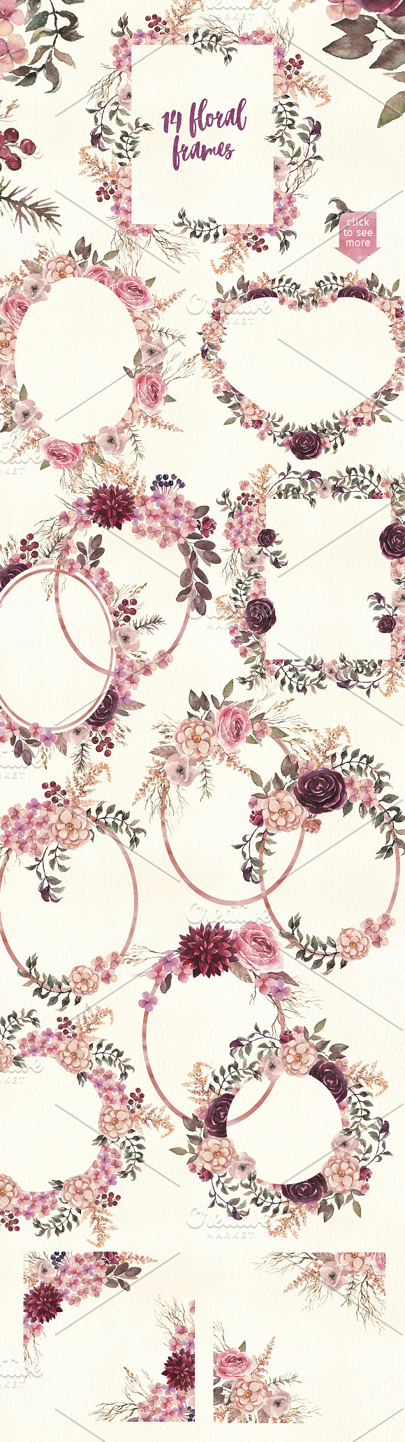 70%OFF Burgundy & Cream Floral Pack in Illustrations - product preview 4