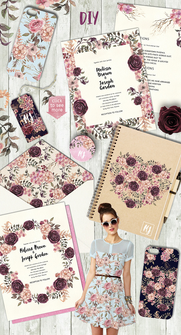 70%OFF Burgundy & Cream Floral Pack in Illustrations - product preview 7