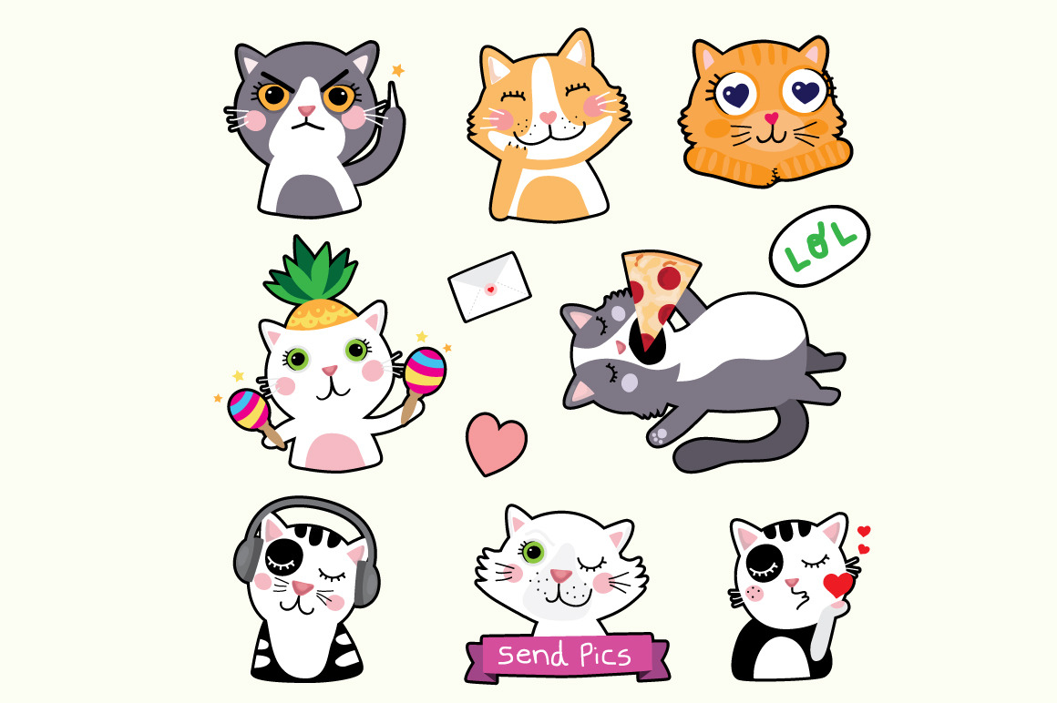Cat emoticons - EPS Stickers ~ Illustrations ~ Creative Market