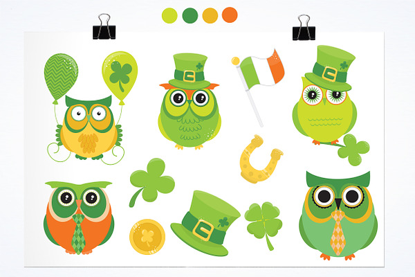 St. Patrick Owls illustration pack