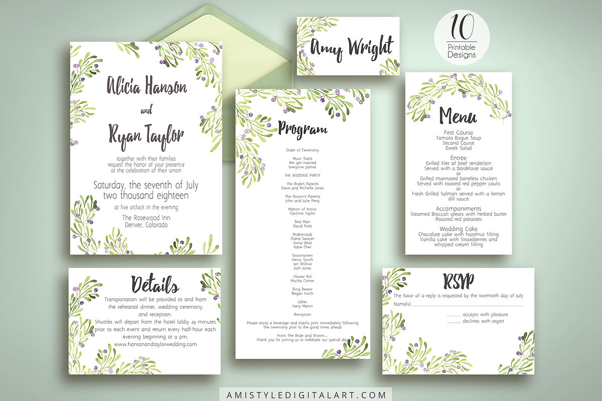 Olive Wedding Invitation Suite in Wedding Templates - product preview 8
