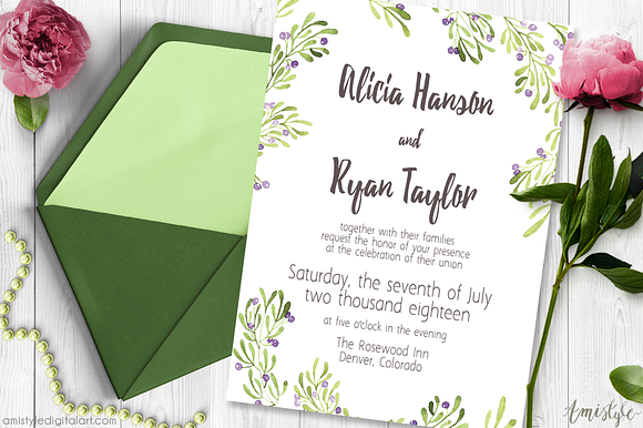 Olive Wedding Invitation Suite in Wedding Templates - product preview 5