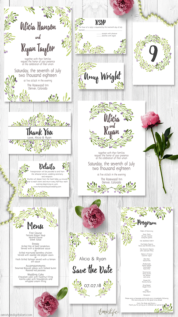 Olive Wedding Invitation Suite in Wedding Templates - product preview 6