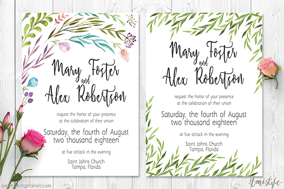 Watercolor Leaves Wedding Suite in Wedding Templates - product preview 2