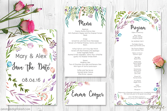 Watercolor Leaves Wedding Suite in Wedding Templates - product preview 3