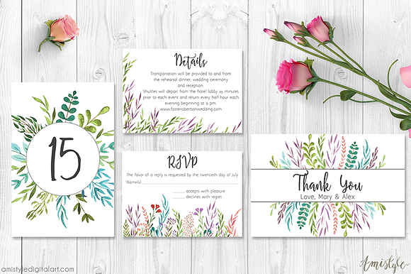 Watercolor Leaves Wedding Suite in Wedding Templates - product preview 4