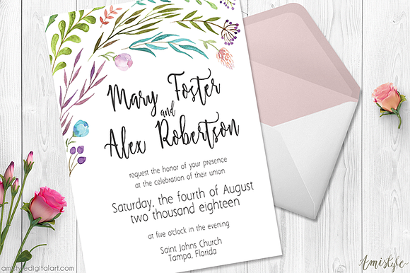 Watercolor Leaves Wedding Suite in Wedding Templates - product preview 5