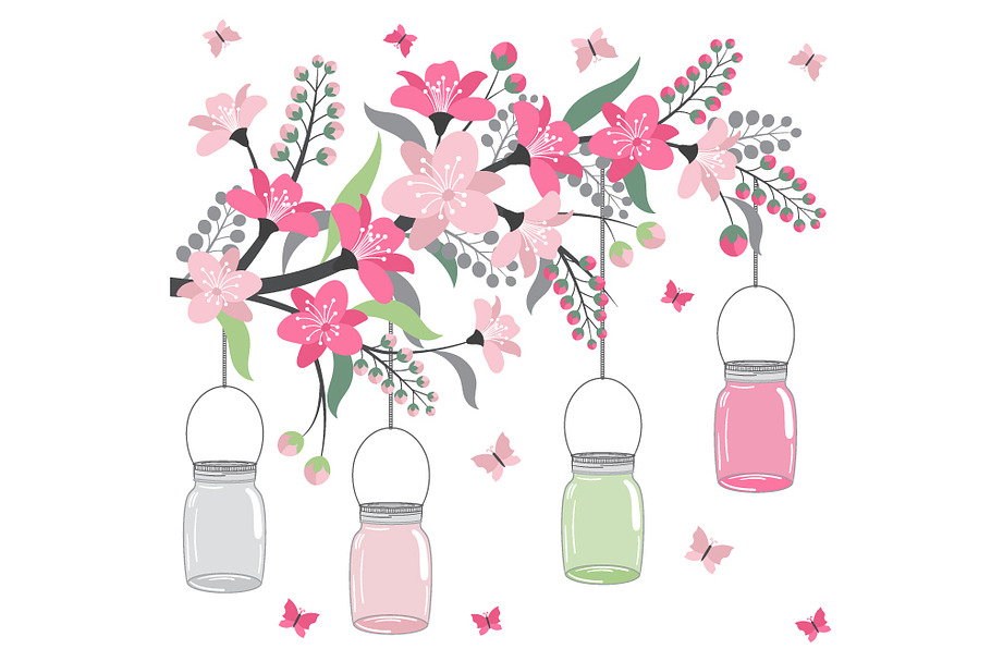 Floral Branch With Jars in Illustrations - product preview 8