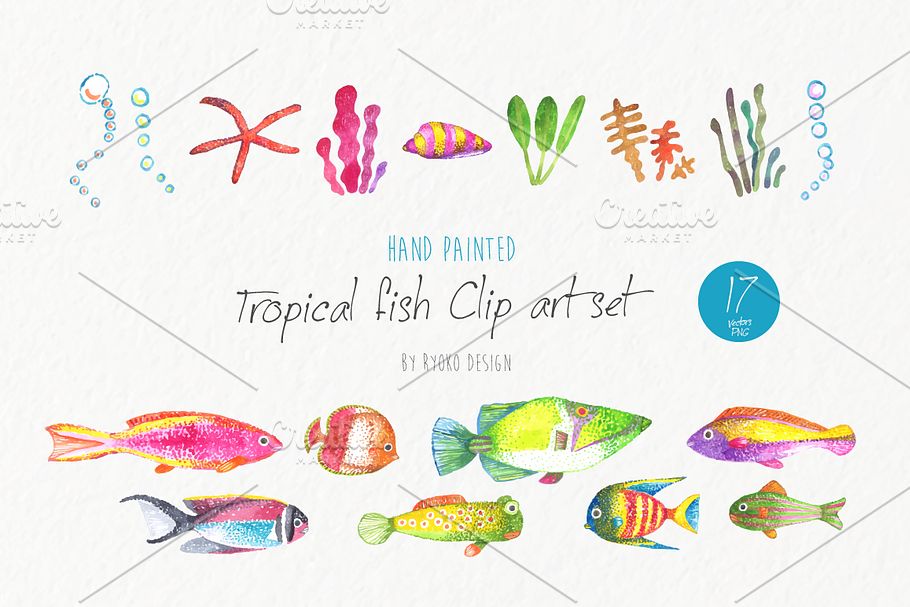 Tropical fish watercolor collection