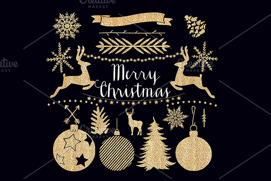 Golden Christmas Clipart in Objects - product preview 8