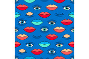 Stylish 80s seamless pattern with eyes and lips