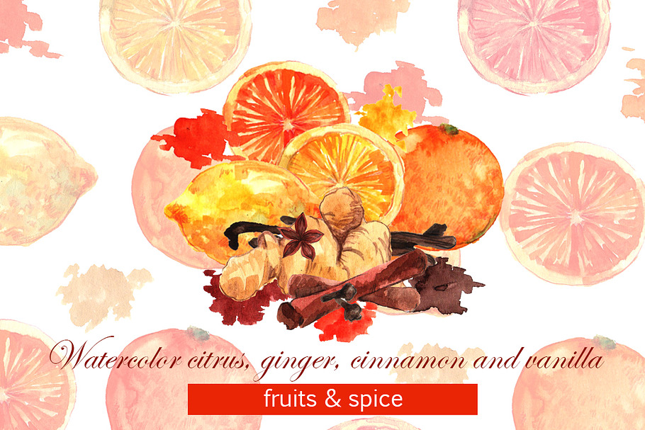 Watercolor citrus&spice in Illustrations - product preview 8