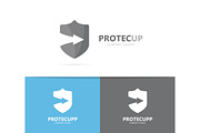 Vector of shield and arrow up logo combination. Security and growth symbol or icon. Unique protect and lawyer logotype design template.