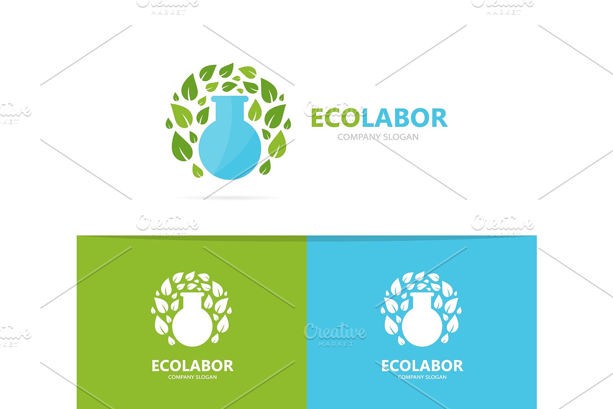 Vector of flask and leaf logo combination. Laboratory and eco symbol or icon. Unique organic and bottle logotype design template. in Logo Templates - product preview 8