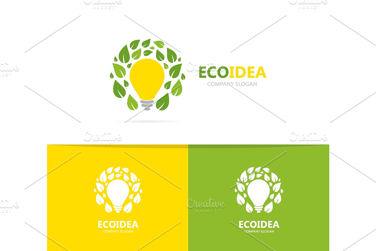 Vector of lamp and leaf logo combination. Idea and eco symbol or icon. Unique organic and light bulb logotype design template. in Logo Templates - product preview 8