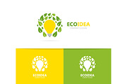Vector of lamp and leaf logo combination. Idea and eco symbol or icon. Unique organic and light bulb logotype design template.