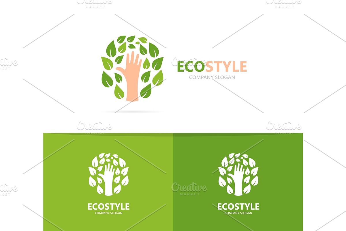 Vector of hand and leaf logo combination. Arm and eco symbol or icon. Unique organic and support logotype design template. in Logo Templates - product preview 8