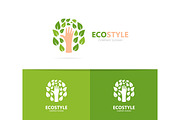 Vector of hand and leaf logo combination. Arm and eco symbol or icon. Unique organic and support logotype design template.