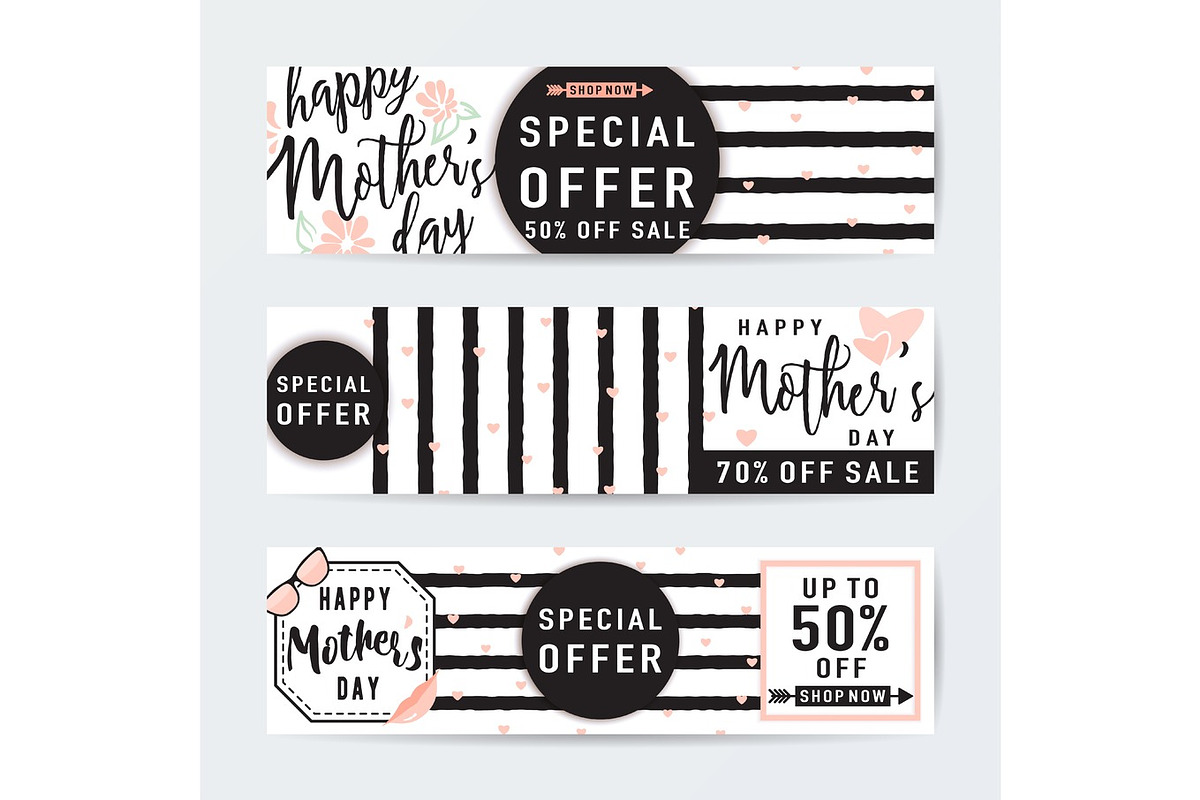 Vector illustration of horizontal banner set for mothers day sale in Illustrations - product preview 8