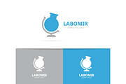 Vector of flask and globe logo combination. Laboratory and planet symbol or icon. Unique ball and bottle logotype design template.
