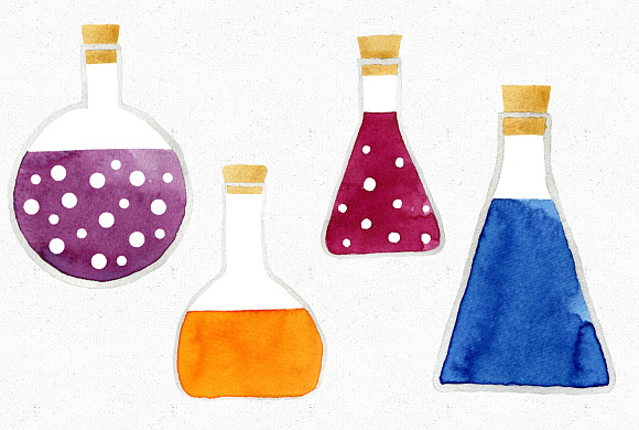 Watercolor Chemistry Flasks in Illustrations - product preview 1