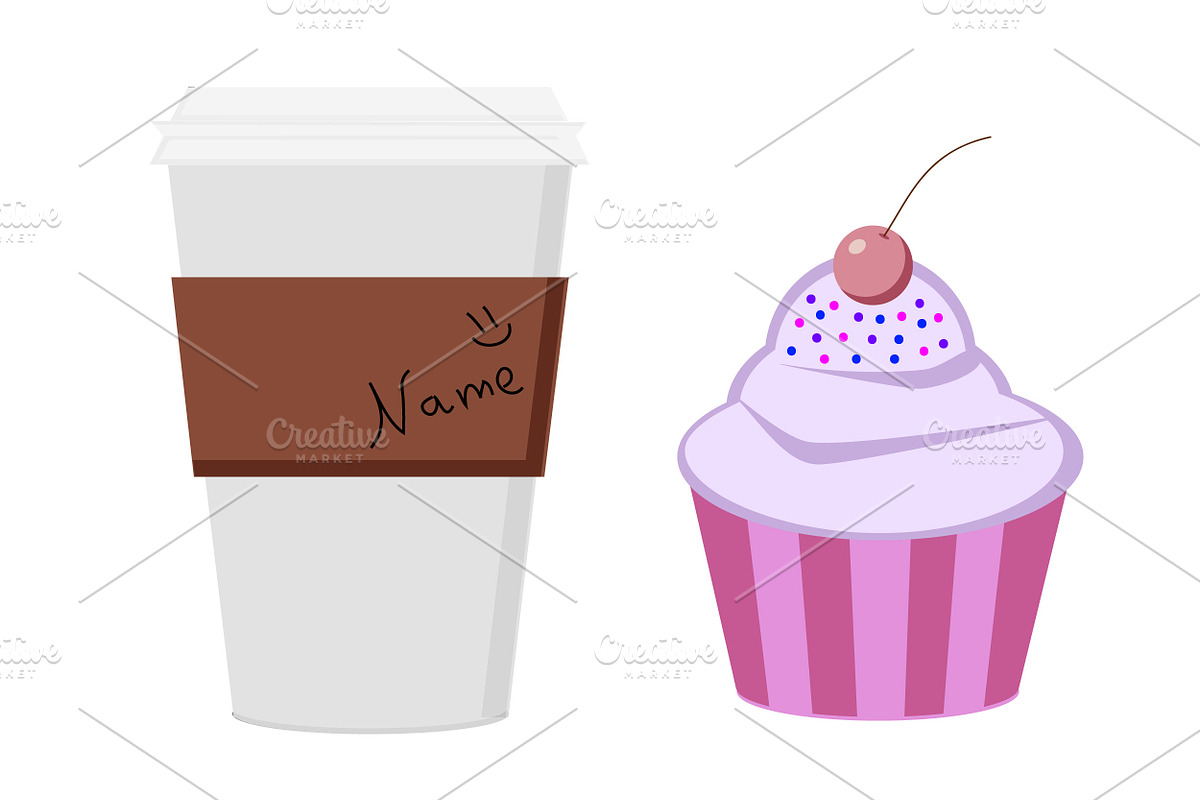 Coffee cup with cupcake vector img in Illustrations - product preview 8